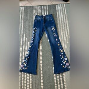Bamboo Flower Flared Jeans
